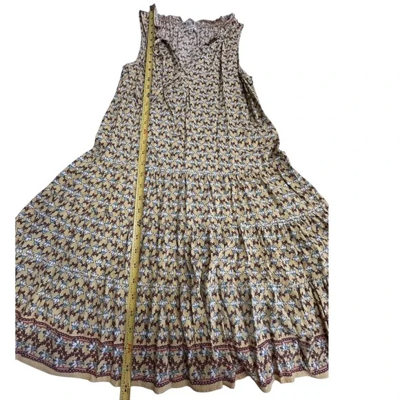 Max Studio Yellow Floral Tiered Mini Dress Sleeveless Boho Tie Neck XS - Picture 5 of 7